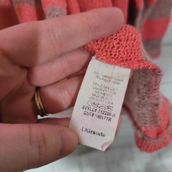 Y2K Preppy Pink Brown Striped Knitted Belted Medium Length Sweater Cardigan Lg - Picture 7 of 7